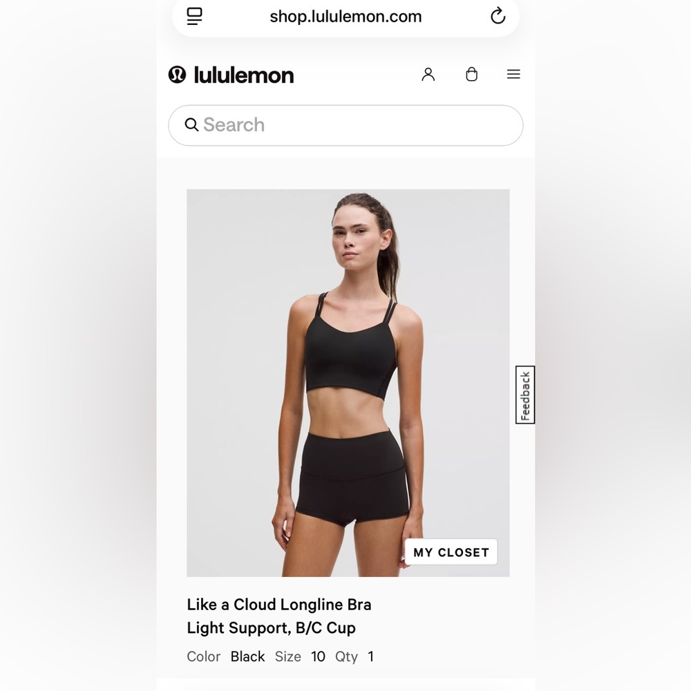 Lululemon ‘like a cloud’ long line Sports Bra